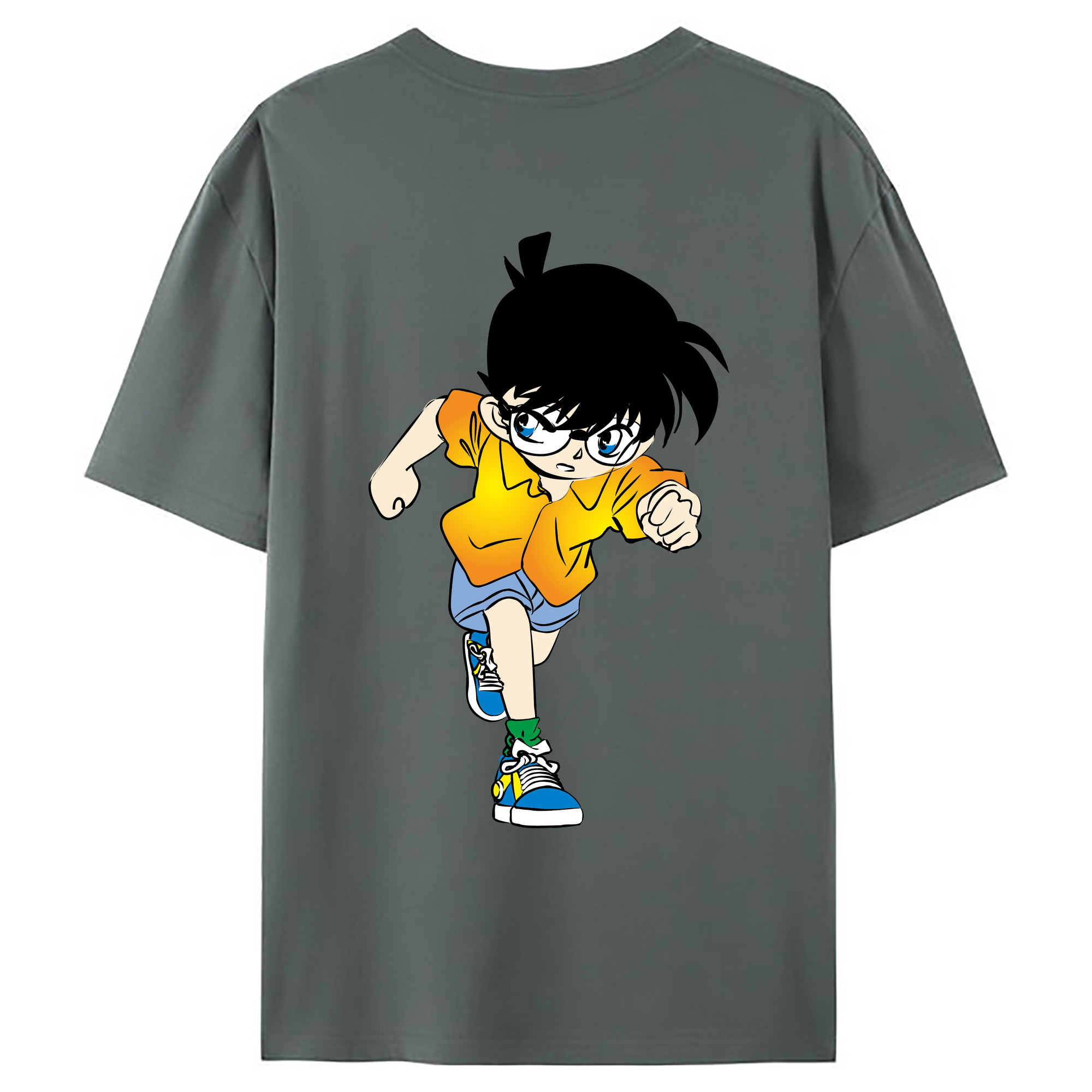 （画像用） 名探偵コナン 江戸川 コナン Detective Conan Conan Edogawa 綿100％ メンズ半袖Tシャツ（バックプリント） 通気性